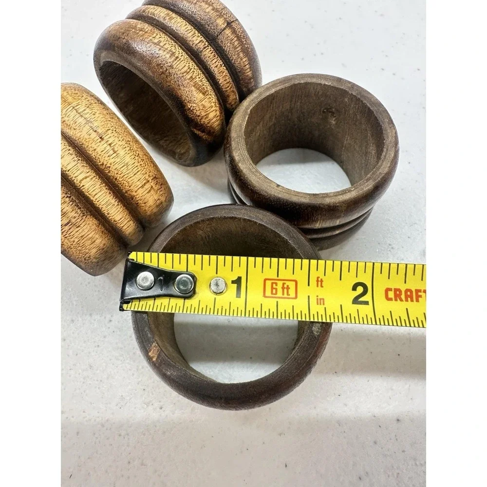 Vintage Turned Wood Napkin Rings Set of 4 Rustic Mid Century Dining Table Decor